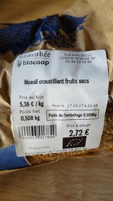 Muesli croustillant fruits  secs