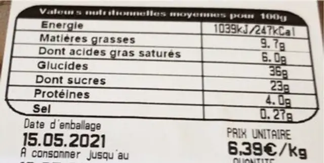 Bande de flan nutrition facts table
