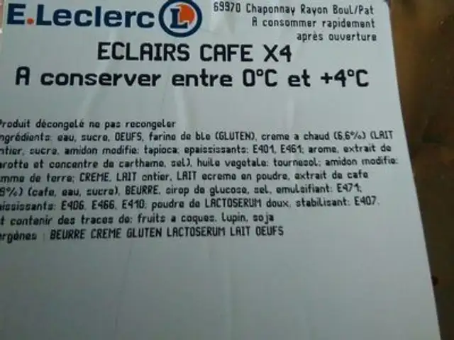 Éclair café ingredients label
