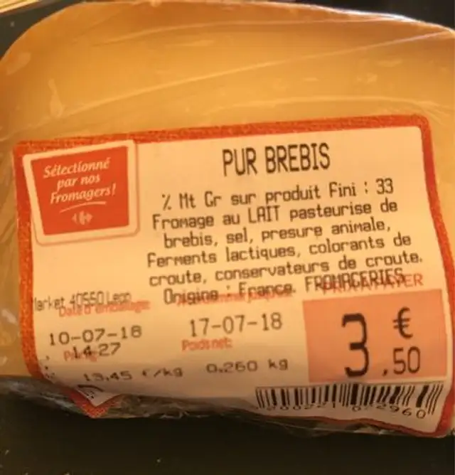 Pur brebis ingredients label