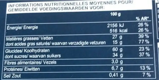 Biscuit naturel nutrition facts table
