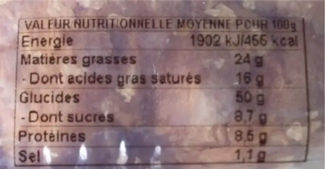 Croissant AOP pur beurre nutrition facts table