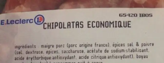 Chipolatas economique ingredients label