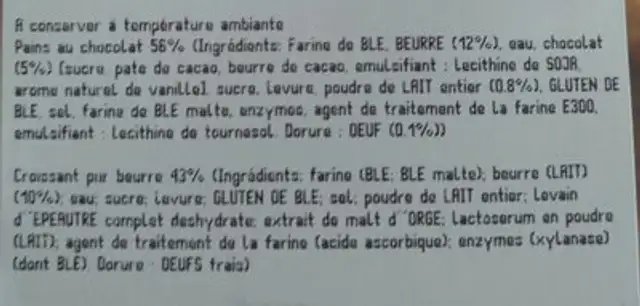 5 pains chocolat + 5 croissants ingredients label