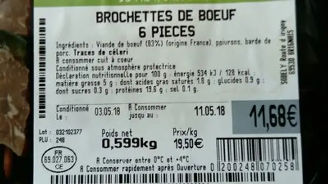 Brochettes de bœuf ingredients label
