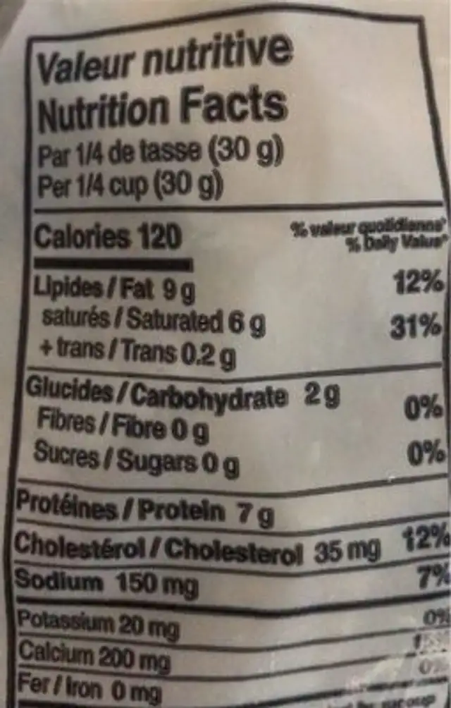 Grains st Guillaume nutrition facts table