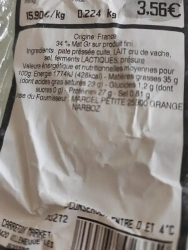 Comte 6-8mois petite nutrition facts table