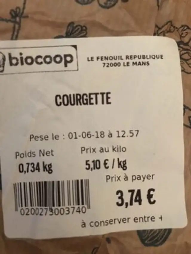Courgette ingredients label