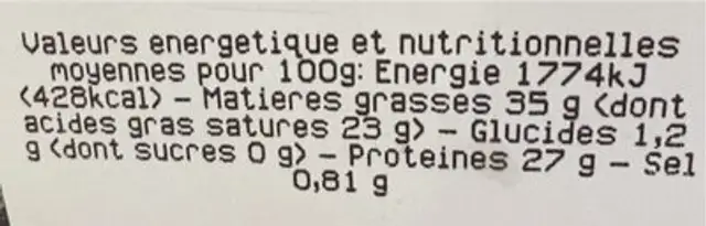 Comté 16-21 mois petite nutrition facts table