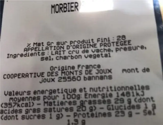 Morbier nutrition facts table