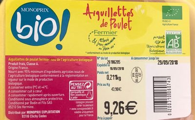 Aigulettes de poulet ingredients label