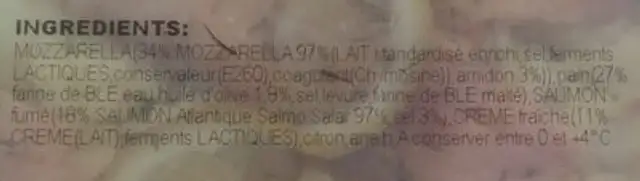 Tartine nordique ingredients label