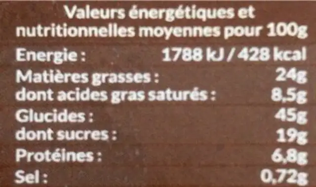 Mini beignets saveur chocolat noisette nutrition facts table