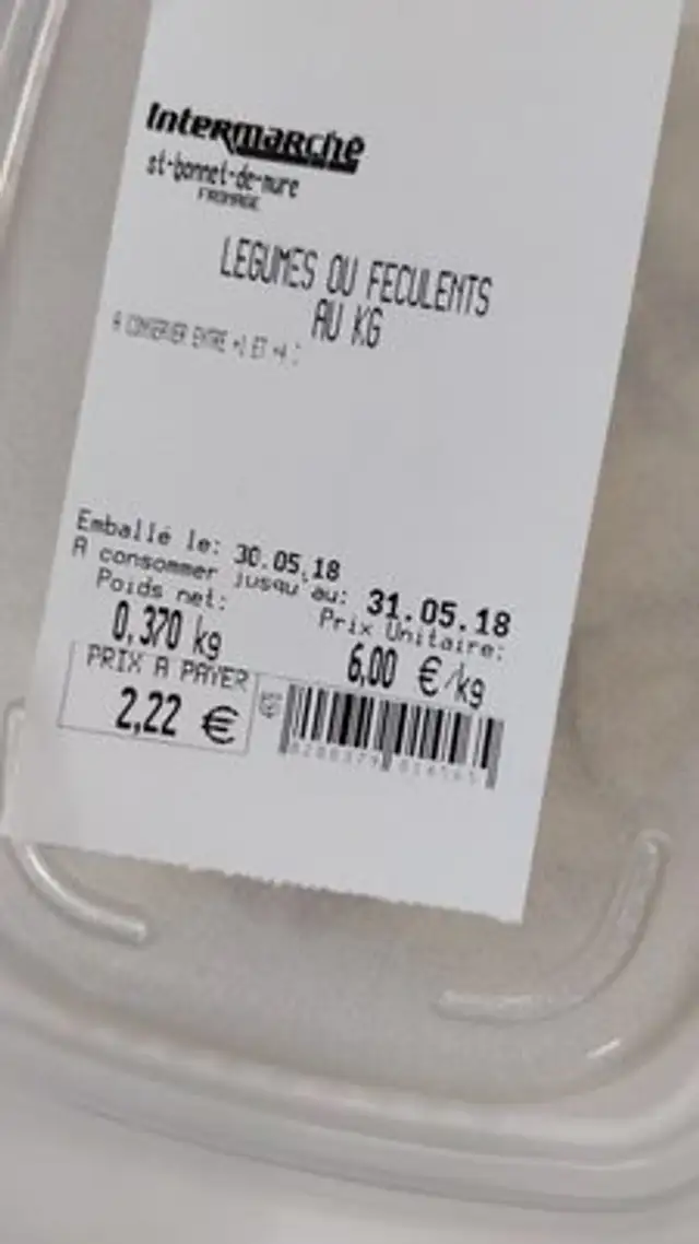 Repas de Quentin ingredients label