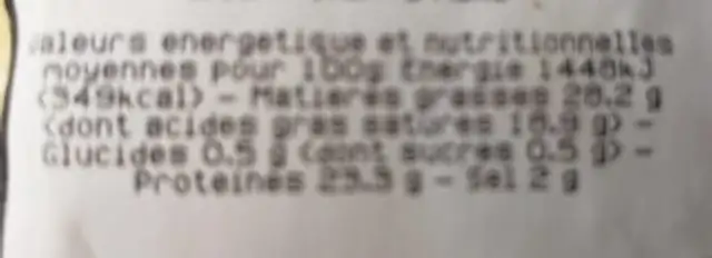 Pavé d'isigny nutrition facts table
