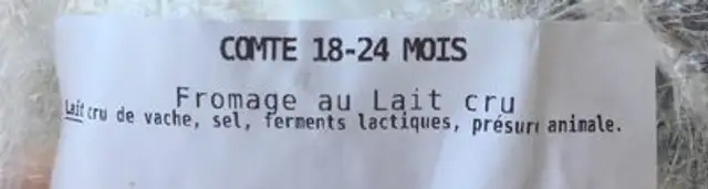 Comté 18-24 mois ingredients label