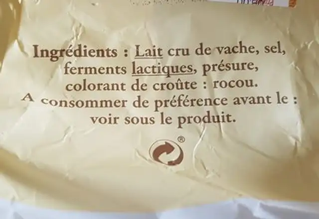 Reblochon de Savoie ingredients label