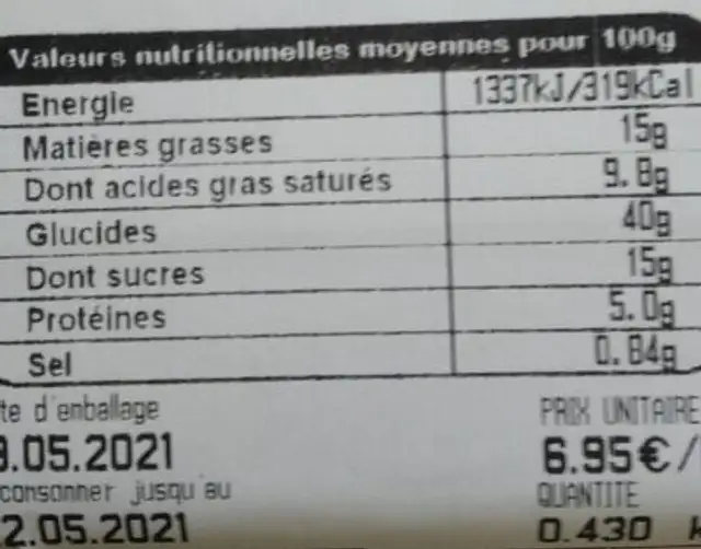 Suisse aux pépites chocolats nutrition facts table