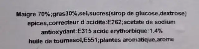Chipolata ingredients label