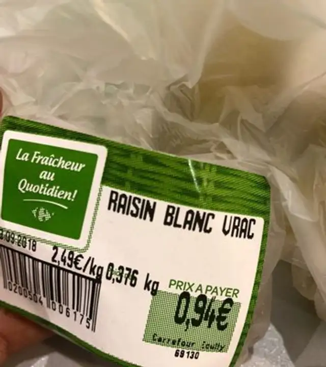 Raisin blanc vrac ingredients label