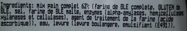 Pain complet tranché ingredients label