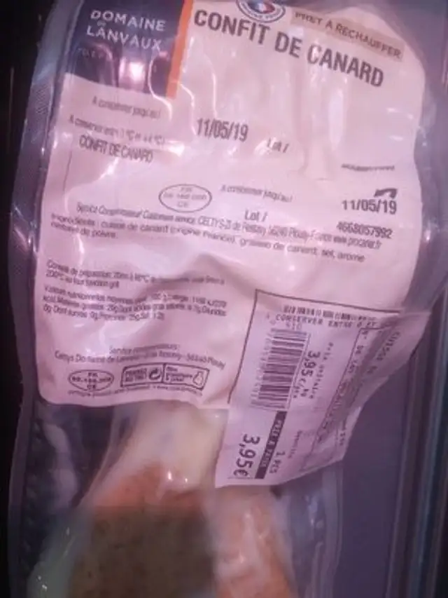 Cuisse de canard confite nutrition facts table