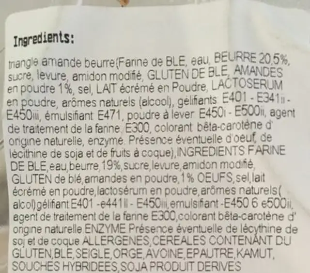 Triangle amande ingredients label