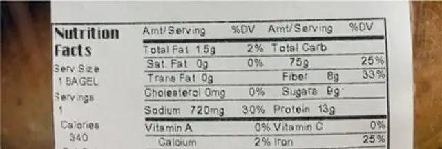 WF wholw wheat 6pk bagels nutrition facts table