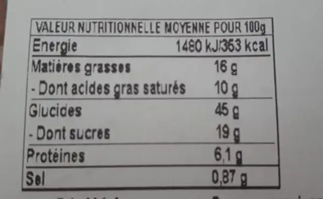 Suisse Long Chocolat ×2 nutrition facts table