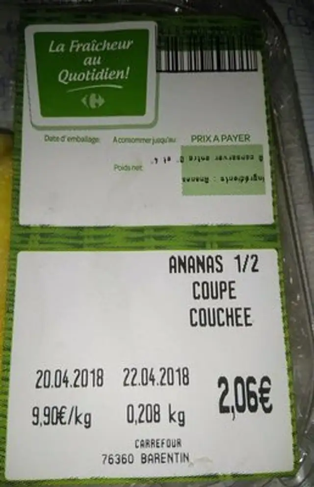 Anans 1/2 coupe couchée ingredients label