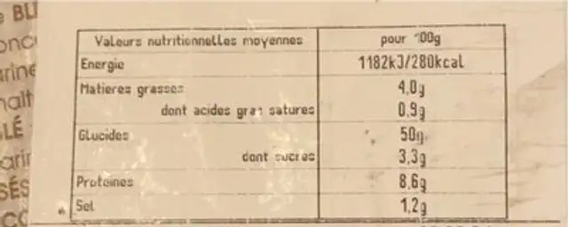 Pave multicerales « les 3 meuniers » nutrition facts table
