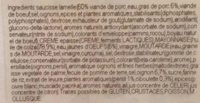 Salade italienne ingredients label