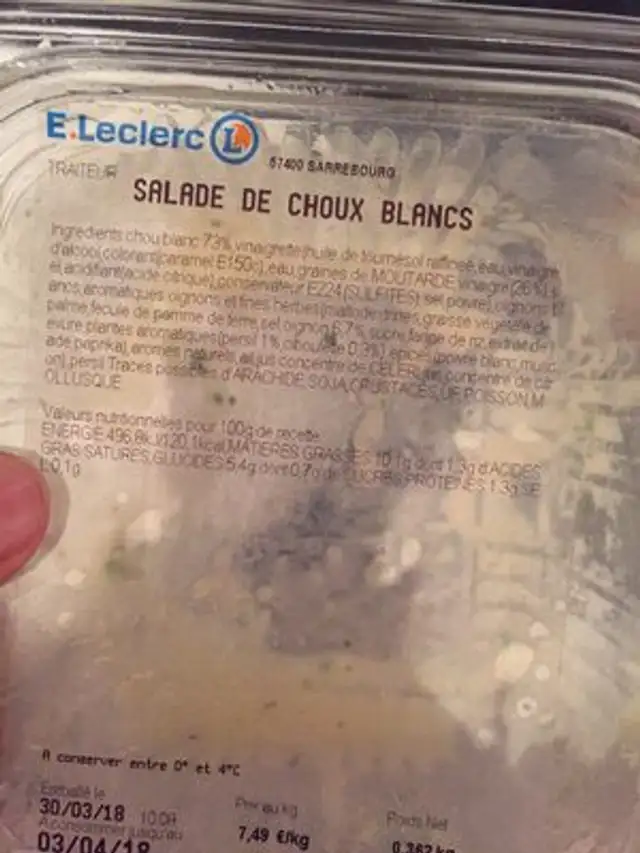 Salade de choux blancs ingredients label