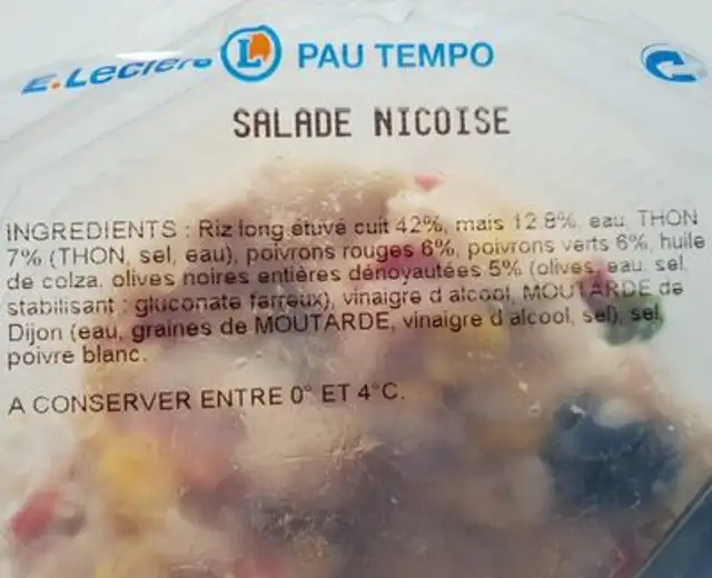 Salade niçoise ingredients label