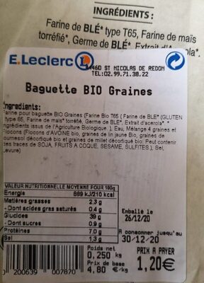 Baguette bio graine