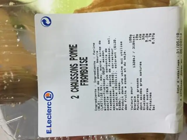 Chausson pommes framboise ingredients label