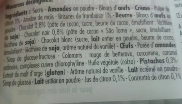 12 macarons ingredients label