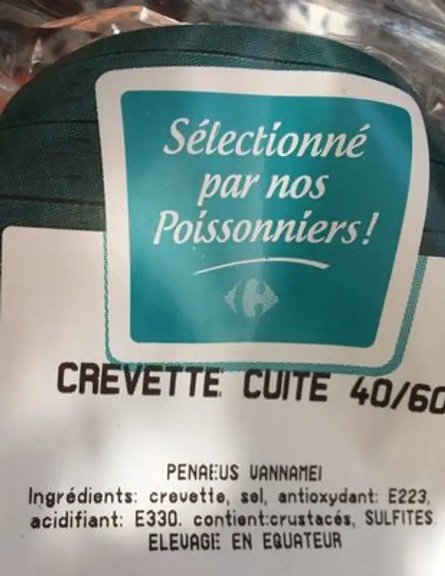 Crevette cuite 40/60 ingredients label