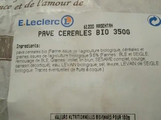 Pavé céréales bio ingredients label