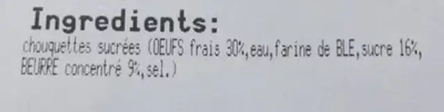 Chouquette x20 ingredients label