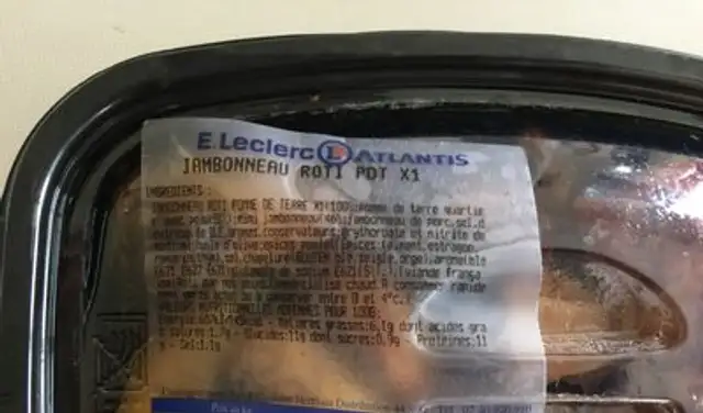Jambonneau roti PDT ingredients label