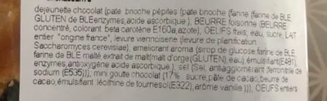 Dejeunettes pepites chocolat ingredients label