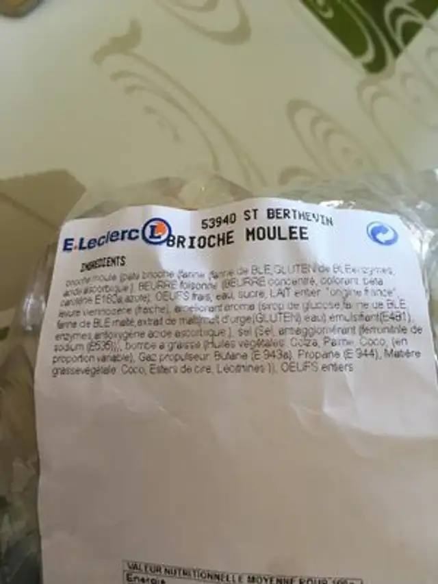 Brioche moulee ingredients label