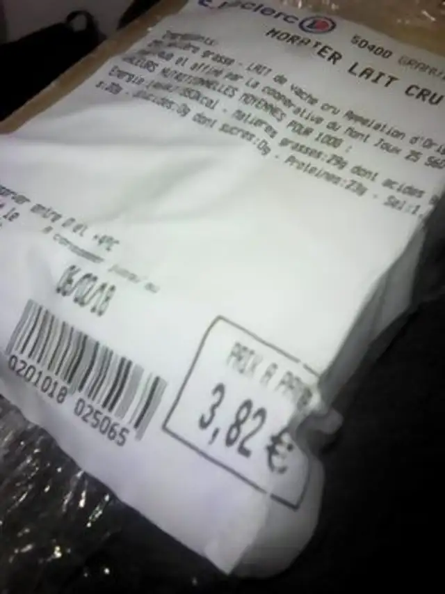Morbier lait cru AOP ingredients label