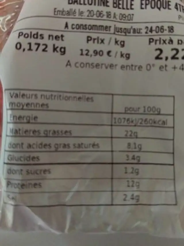 Ballotine belle époque 4TR nutrition facts table