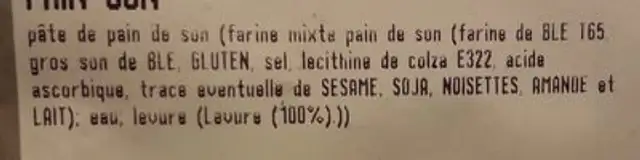Pain de son ingredients label