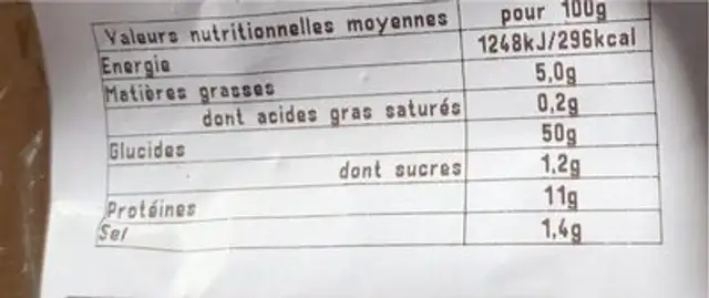 Pain black brod 300g nutrition facts table