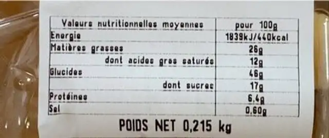 Mini Donuts Sucré nutrition facts table