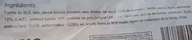 fougas fromage ingredients label