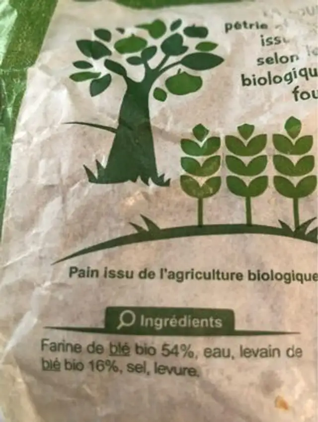La boule bio cuite sur place ingredients label